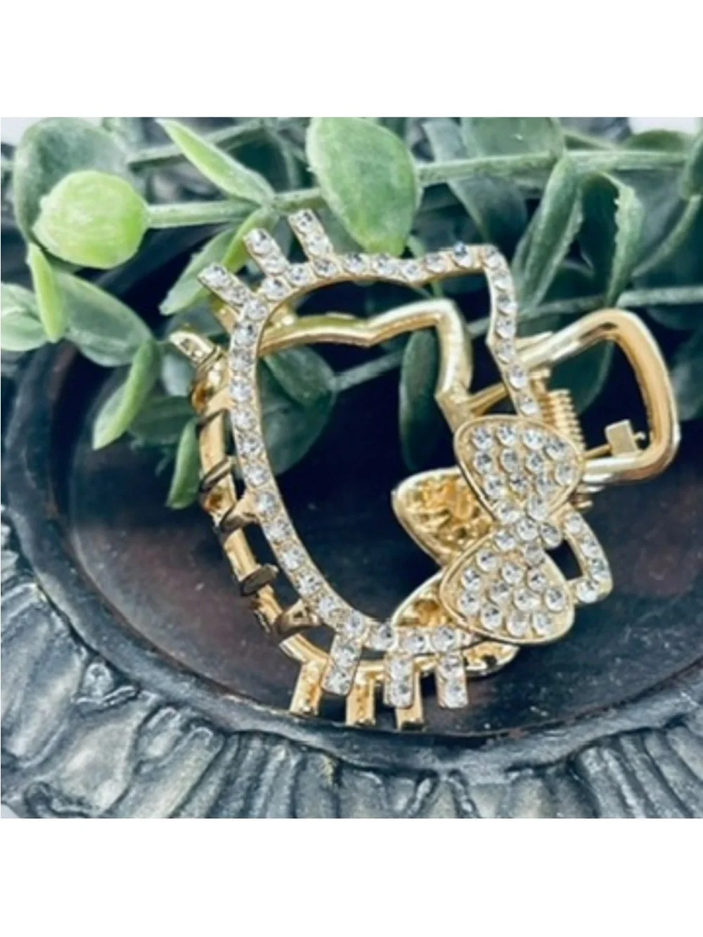 Crystal Bow Cat Hair Claw Clip - Gold Tone FINAL PRICE DROP